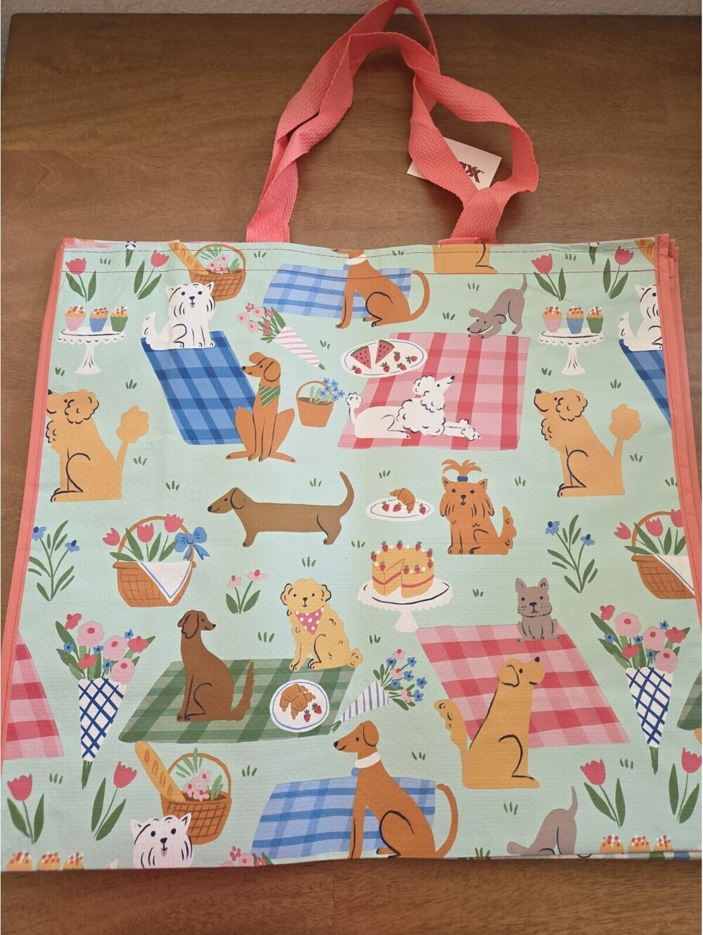 Lot of 2 TJ Maxx Reusable Shopping Tote Bags Dog Picnic Floral NWT Beach